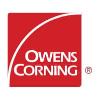 Owens Corning logo with red background and white text.